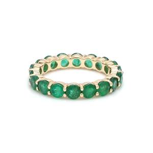 Anillos de joyería fina, anillos de eternidad de lujo de oro amarillo de 14K, corte ovalado, joyería de piedras preciosas de Esmeralda verde Natural, anillos de boda al por mayor - Product Image 6