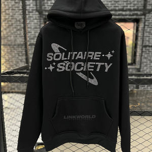 Sudaderas con capucha de lana de algodón para hombre, venta al por mayor de fábrica, ropa estampada XS 3D con diamantes de imitación bordados de ajuste Regular - Product Image 3