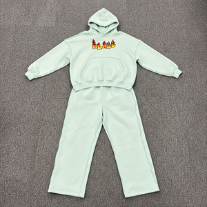 Conjunto Deportivo de Alta Calidad, 100% Algodón, Unisex, Corte Holgado, Invierno, Color Sólido, Lavado Ácido, con Capucha, Estilo Urbano, Tallas Grandes, Pantalones Deportivos Acampanados, Estilo Hip Hop - Product Image 1