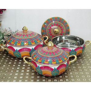 Plato para Calentar Alimentos de Acero Inoxidable con Diseño Único, Pintado a Mano, para el Hogar y Hoteles, de Indian Metal World - Product Image 3