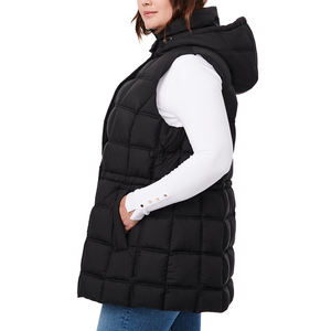 Femmes à capuche décontracté long gilet bouffant léger sans manches veste d'hiver chaud matelassé vêtements d'extérieur avec bouton et fermeture éclair - Product Image 2