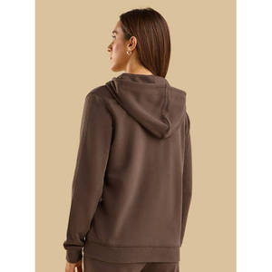 Sweat-shirt à capuche zippé uni pour femme, manches longues, style décontracté, fermeture éclair intégrale, haut streetwear quotidien, OEM 100% coton - Product Image 5