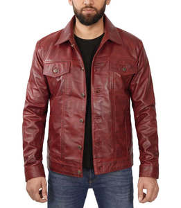 Men's <b>Slim</b> <b>Fit</b> PU Leather <b>Jacket</b> Solid Color Turn-down Collar Zipper Closure Casual Autumn Wear - Product Image 2