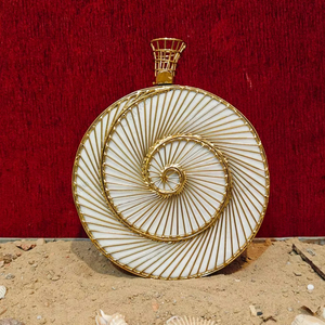 Handcrafted Round Gold Metal Spiral <b>Clutch</b> with Mother of Pearl Sheet Inlay Luxury Wirework Evening Party <b>Bag</b> for women - Product Image 1
