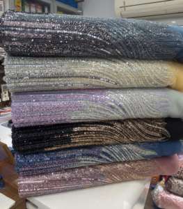 Handwork 3 Shade Beads Work Designer <b>Net</b> <b>Fabric</b> for Bridal Saree Lehenga Gown Dupatta Couture Dressmaking & Party Outfits - Product Image 3