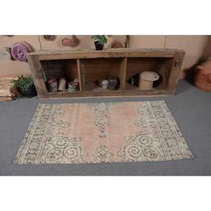 Alfombra turca Vintage Beige Verde 2,9x5,4 pies Tejido plano de lana con patrón de retazos para decoraciones de sala de estar - Product Image 4