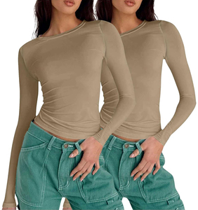 Camisetas para Mujer, Nuevo Diseño, a la Moda, de Alta Calidad, Corte Ajustado, Cuello Mao, Tela Dobby de Seda/Algodón Antiarrugas, Productos de Exportación - Product Image 1