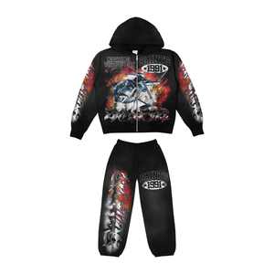 ชุดเสื้อมีฮู้ดและกางเกงกันหนาวพร้อมกางเกงรัดรูปสีแอซิดสไตล์วินเทจประดับพลอยเทียมเฟรนช์เทอร์รี่ - Product Image 4