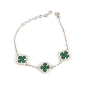 925 Sterling Silver Antourage <b>Clover</b> Model <b>Bracelet</b> with Malachite Stone for Gift Occasions - Product Image 1