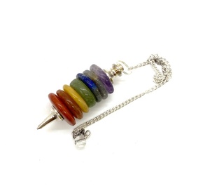 Péndulo de Disco Redondo de Cristal Natural Pulido de 7 Chakras, con Cadena de Metal, para Radiestesia y Meditación Curativa, Superventas - Product Image 4