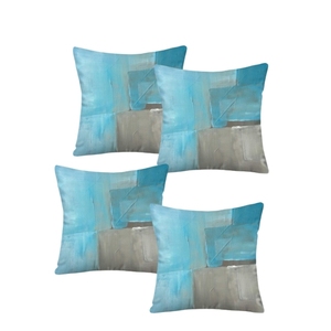 Lot de 4 housses de coussin effet velours doux 45x45 cm bleu gris style abstrait moderne taies d'oreiller décoratives - Product Image 1