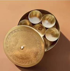 Hand made engraving beautiful design Good quality Brass Spice Box design spice box brass Metal with gold touch - Product Image 1
