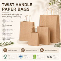 Bolsa de Papel con Asa Retorcida para Cafetería, Bolsa Kraft Personalizada con Logotipo para Llevar, Embalaje Reciclable para Servicios de Alimentación, Proveedor Mayorista OEM