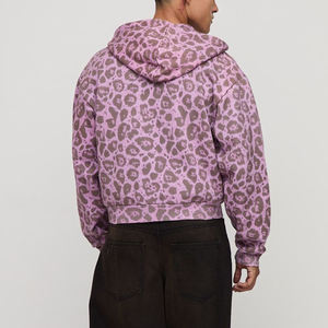 Nouveau sweat-shirt à capuche zippé court en coton imprimé léopard tendance, impression personnalisée, streetwear, sweat-shirt à capuche zippé court - Product Image 5