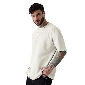 T-shirt surdimensionné à épaules tombantes avec impression personnalisée de haute qualité pour hommes Vêtements de rue en coton tricoté lourd - Product Image 1