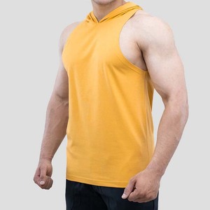 Débardeurs de fitness pour hommes gilet de course à pied décontracté avec capuche respirant grande taille jaune sweat à capuche sans manches pour la musculation - Product Image 1