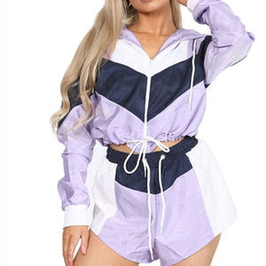 Vêtements courts et vestes personnalisés de haute qualité ensemble deux pièces avec fermeture éclair pour femmes courts en polyester grande taille coupe-vent courts - Product Image 3