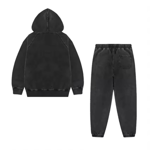 Nouvelle mode Streetwear ensemble d'impression numérique Vintage lavage à l'acide recadrée soleil délavé survêtement hommes - Product Image 5