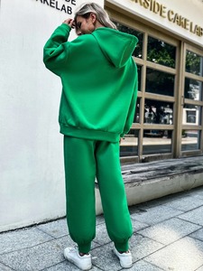 Conjunto Deportivo de Dos Piezas para Mujer, Sudadera con Capucha y Pantalones de Chándal de Felpa de Algodón Liso - Product Image 3