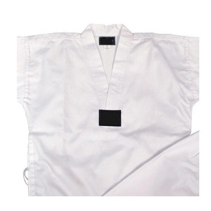 Uniforme de Taekwondo Dobok de 8oz de Polialgodón para Verano (manga corta) Blanco con Cuello en V Unisex Marca OEM Logotipo Personalizado con Pantalón - Product Image 2