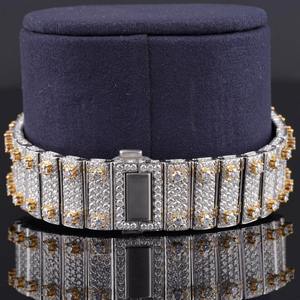 Montre automatique de luxe en acier inoxydable avec diamants de laboratoire et mouvement suisse ETA, carrée, résistante à l'eau, entièrement sertie de diamants. - Product Image 3