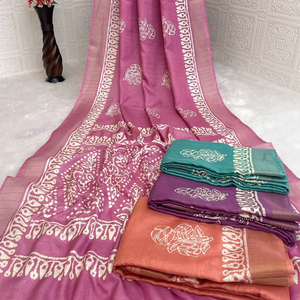 ส่าหรีผ้าไหมโคธาแท้พิมพ์ผ้าบาติกงานฝีมือแบบดั้งเดิมที่อุดมไปด้วยผ้าไหมเรียบงานศิลปะแบบดั้งเดิม - Product Image 1