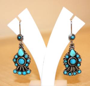 Boucles d'oreilles ethniques en argent sterling naturel 925 fabriquées à la main forme ovale pierres de cristal de guérison turquoise grande idée cadeau - Product Image 3