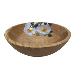 Beau luxe élégant bol en bois autocollant pâte naturelle servant des aliments salade mélange fruits soupe bols écologique personnalisable - Product Image 1