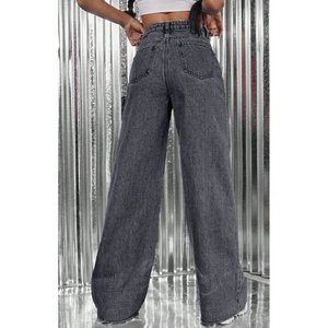 Jean en denim gris de luxe pour femme, coupe large, taille haute, coupe décontractée, extensible doux, écologique, durable, tissu tendance, taille unique - Product Image 5