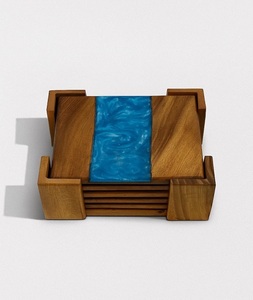 Posavasos Ecológico de Madera de Acacia Cuadrada con Resina Epoxi Aislante para Bebidas, Cerveza, Café, Té - Product Image 6
