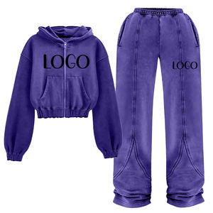 Ensemble de survêtement pour femme tendance et lourd, sweat-shirt court et pantalon ample, 100% coton, parfait pour la mode décontractée et streetwear - Product Image 4