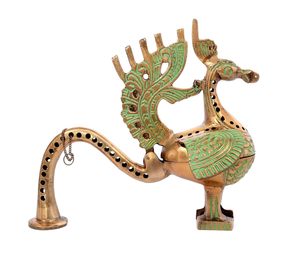 Proveedor a granel quemador de incienso de pavo real de latón hecho a mano verde para la oración del templo de la oficina en casa - Product Image 2