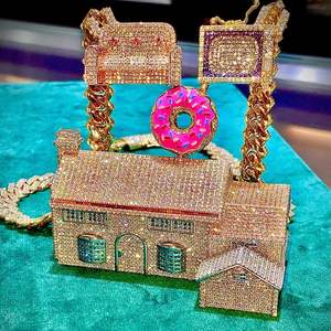 Colgantes Personalizados de Plata con Moissanita, Colgante de Aleación, Estilo Casual/Deportivo Unisex, Cadena de Rapero, Plata de Ley 925 - Product Image 2