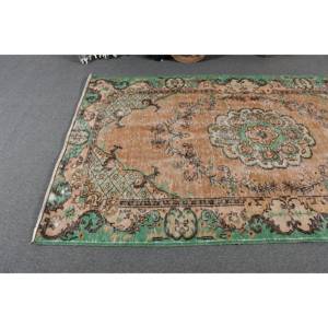 Tapis Oriental Beige Vert Laine 5.4X8.8 ft Vintage Turc Design Patchwork Rayé Rectangle pour Salon Couloir Nouveau - Product Image 3