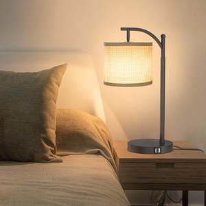 Touch Control lampada da tavolo dimmerabile 3 livello luminosità 90 gradi verticale 180 USB lampada da comodino E26 Base in metallo paralume per camera da letto - Product Image 3