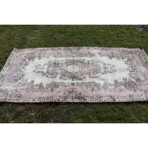 Turkish 3.4x7.3 ft <b>Rug</b>, Area <b>Vintage</b> <b>Rug</b>, Pink Brown Floral <b>Rug</b> - Product Image 4
