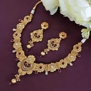 Fabricant indien traditionnel ton plaqué or ethnique indien collier ensemble pour les femmes Kundan perle collier de mariage mode juif - Product Image 2