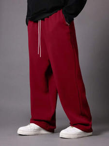 กางเกงผู้ชายสีแดงกางเกงวิ่งขาใหญ่ล้างได้กางเกงแฟชั่นลำลองเอวยางยืดมีเชือกรูด - Product Image 2