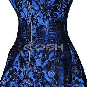 Vestido Corsé Azul Satinado con Encaje Negro y Varillas de Acero, Vestido Mini Bustier Gótico Sexy para Fiesta - Product Image 4