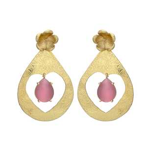 Pendientes de flor de lágrima dorada con turmalina Rosa Hydro Gemstone - Product Image 1