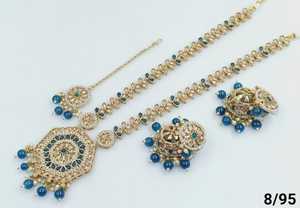Indian Traditional and Fashionable Stone Gold Plated Fancy <b>Long</b> Necklace Set With Jumkha <b>Earring</b> Mangtika Jewellery Set <b>Women</b> - Product Image 2