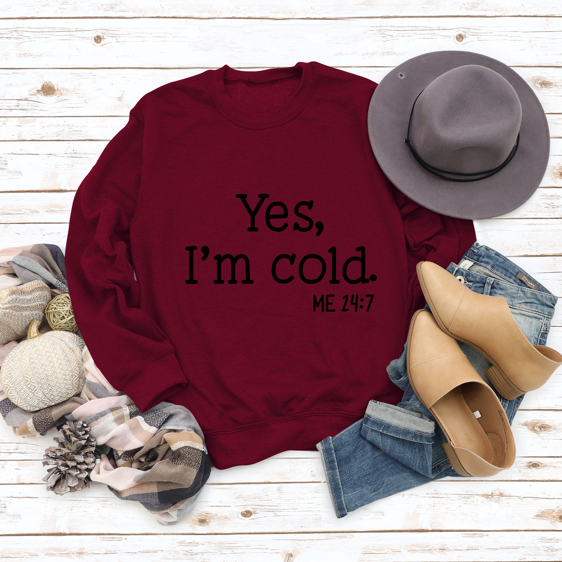 Burgundy sweatshirt (black font)