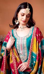 Meilleure exportation multicolore brodé attrayant fête porter Chinon soie tissu Kurti pantalon Dupatta disponible dans des tailles personnalisées - Product Image 3