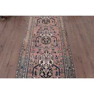 Alfombra de 3x9.5 pies, Alfombra Turca Vintage, Alfombra a Cuadros Azul y Rosa - Product Image 3