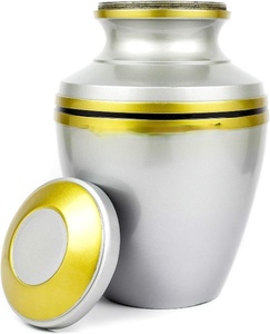 Urnes funéraires en métal aluminium pour cendres et restes mortels | Belles urnes faites à la main pour humains et animaux domestiques (Silver AB Band) - Product Image 1