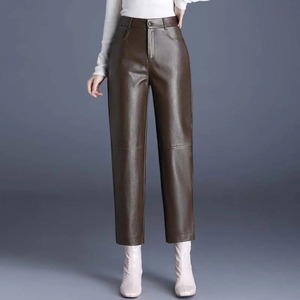 Pantalones de cuero PU de alta calidad 2024 para mujer, pantalones pitillo cálidos hasta el tobillo con cintura elástica, lona elegante para Otoño Invierno - Product Image 3