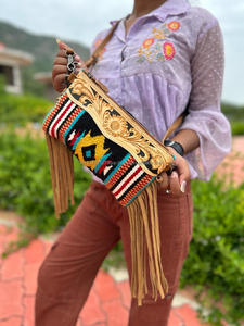 Nouveau Western élégant sellé couverture en cuir usiné sacs à bandoulière en cuir aztèque de haute qualité sacs à bandoulière Vintage Multi couleur sacs - Product Image 3