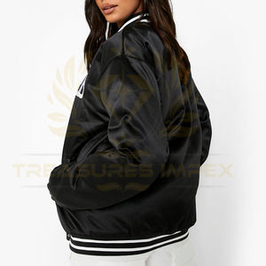 Blousons aviateur en satin avec broderie pour femmes vestes à manches longues style baseball universitaire avec logo - Product Image 4