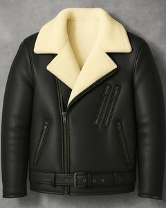 Veste en cuir pour homme avec col en fausse fourrure, fermeture éclair, style motard d'hiver - Product Image 3
