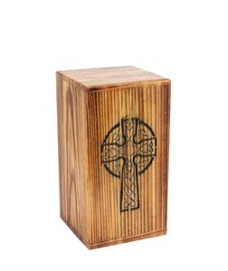 Urnas antiguas de madera incendiadas para cenizas humanas, urna de cremación de madera de pino grande para adultos para cenizas (Cruz Celta de 250 pulgadas cúbicas) - Product Image 2